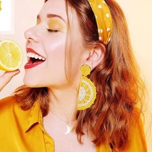 Lemon Earrings Fruit Seed Bead Dangle